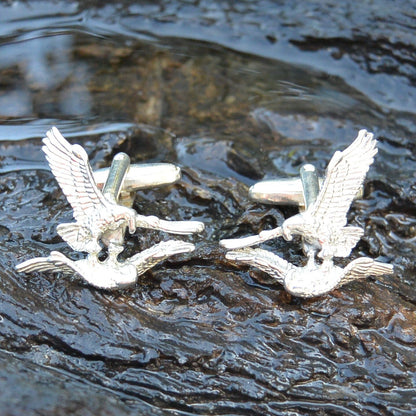 Eagle Cufflinks, Handcast Pewter Cufflinks, Polished Finish