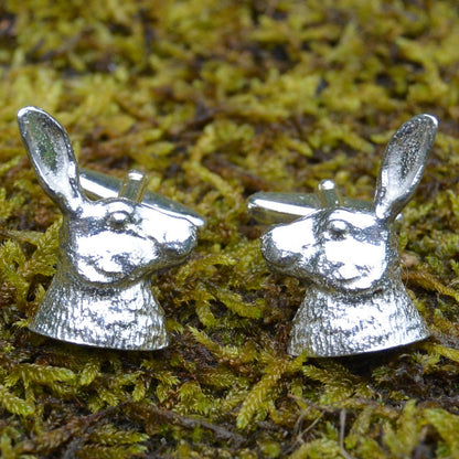 Hare Head Cufflinks, Handcast Pewter Cufflinks, Polished Finish