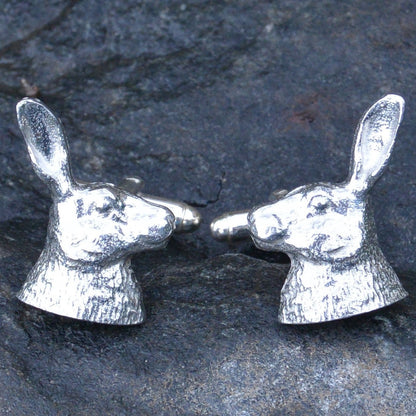 Hare Head Cufflinks, Handcast Pewter Cufflinks, Polished Finish