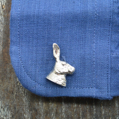 Hare Head Cufflinks, Handcast Pewter Cufflinks, Polished Finish