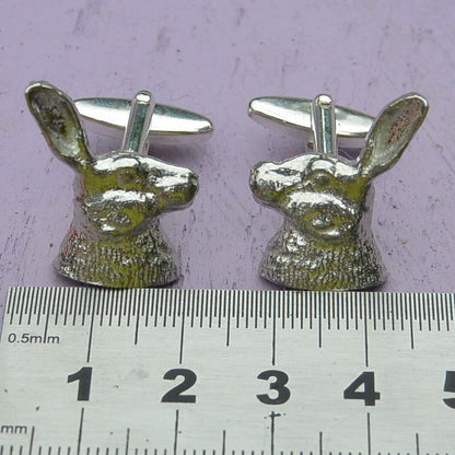 Hare Head Cufflinks, Handcast Pewter Cufflinks, Polished Finish