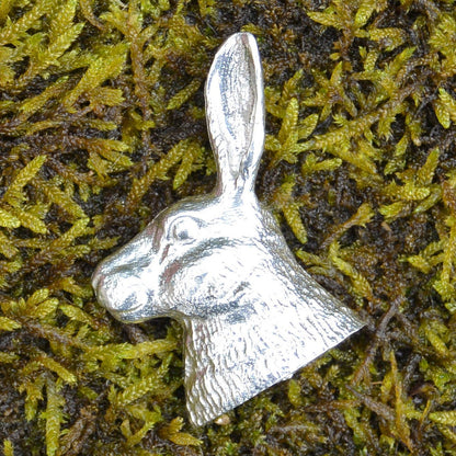 Hare Head Brooch, Handcast Pewter, Polished Finish
