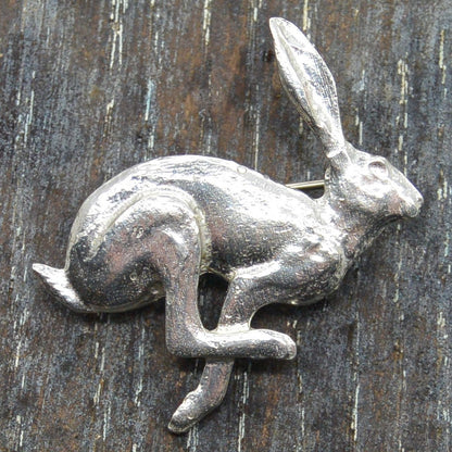 Hare Brooch (Running), Handcast Pewter, Polished Finish