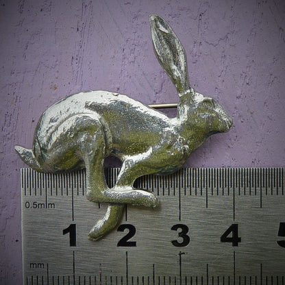 Hare Brooch (Running), Handcast Pewter, Polished Finish