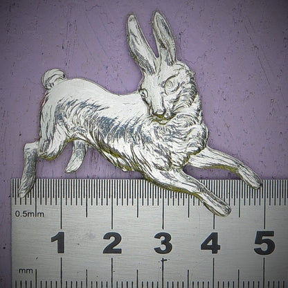 Hare Brooch (Joyful Hare), Handcast Pewter, Polished Finish