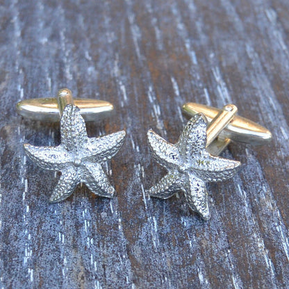 Starfish Cufflinks, Handcast Pewter Cufflinks, Polished Finish
