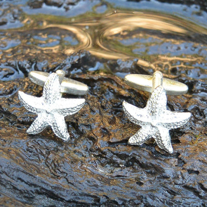 Starfish Cufflinks, Handcast Pewter Cufflinks, Polished Finish