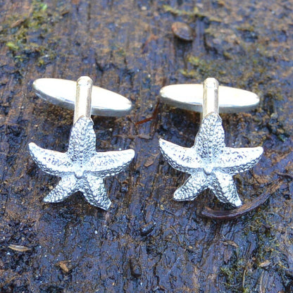 Starfish Cufflinks, Handcast Pewter Cufflinks, Polished Finish