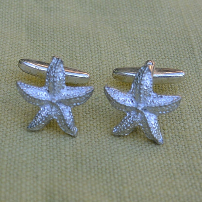 Starfish Cufflinks, Handcast Pewter Cufflinks, Polished Finish