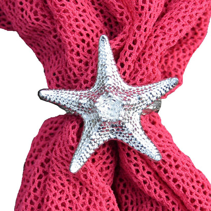 Starfish Scarf Ring, Handcast Pewter, Polished Finish