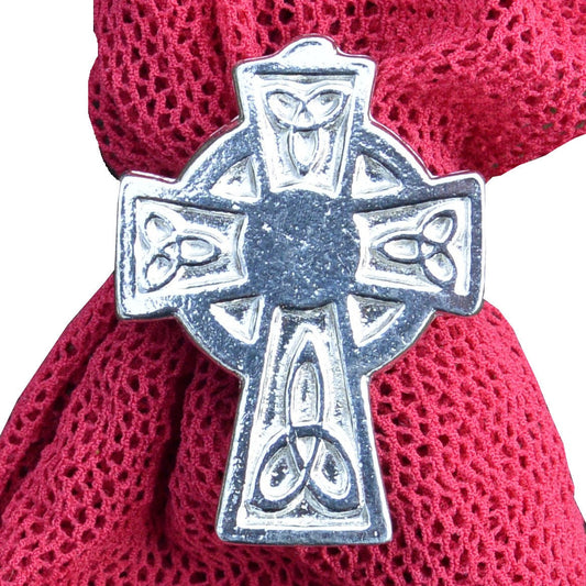 Trinity Cross Scarf Ring, Handcast Pewter, Polished Finish