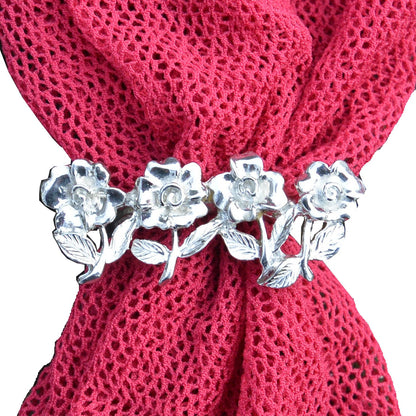 Forget Me Not Scarf Ring (Four Flowers), Handcast Pewter, Polished Finish