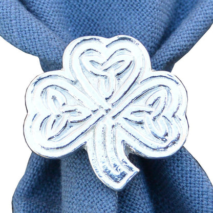 Celtic Clover Scarf Ring, Handcast Pewter, Polished Finish