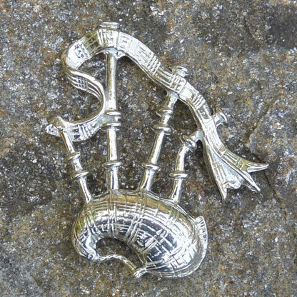 Bagpipes Brooch, Handcast Pewter, Polished Finish