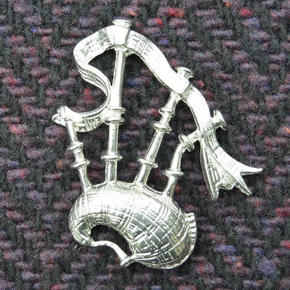 Bagpipes Brooch, Handcast Pewter, Polished Finish