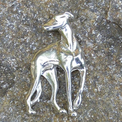 Greyhound Brooch, Handcast Pewter Brooch, Polished Finish