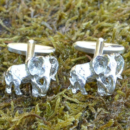 Elephant Cufflinks, Handcast Pewter Cufflinks, Polished Finish