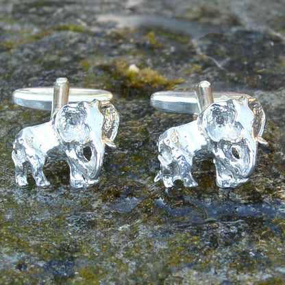 Elephant Cufflinks, Handcast Pewter Cufflinks, Polished Finish