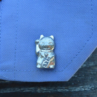 Beckoning Cat Cufflinks (Maneki Neko), Handcast Pewter Cufflinks, Polished Finish