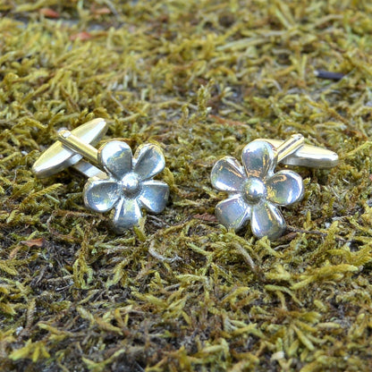 Daisy Cufflinks, Handcast Pewter Cufflinks, Polished Finish