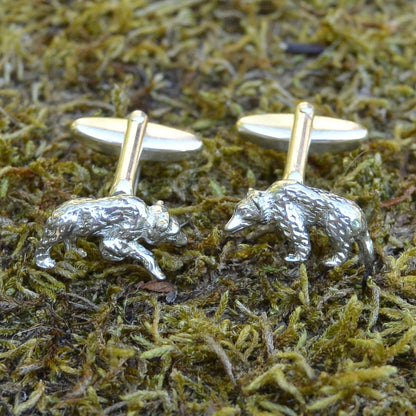 Bear Cufflinks, Handcast Pewter Cufflinks, Polished Finish