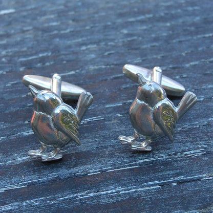 Wren Cufflinks, Handcast Pewter Cufflinks, Polished Finish