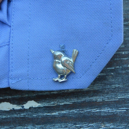 Wren Cufflinks, Handcast Pewter Cufflinks, Polished Finish