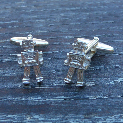 Retro Robot Cufflinks, Handcast Pewter Cufflinks, Polished Finish