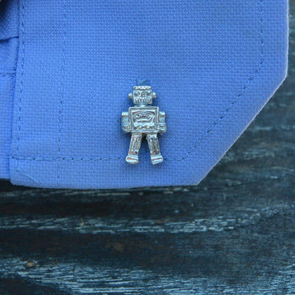 Retro Robot Cufflinks, Handcast Pewter Cufflinks, Polished Finish