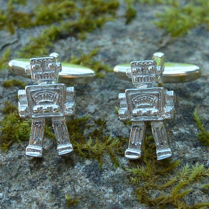 Retro Robot Cufflinks, Handcast Pewter Cufflinks, Polished Finish