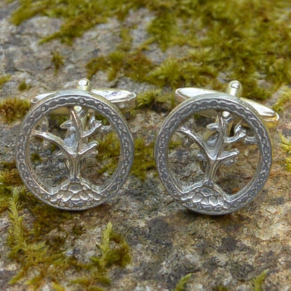 Tree of Life Cufflinks, Handcast Pewter Cufflinks, Polished Finish