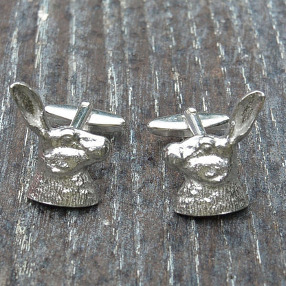 Hare Head Cufflinks, Handcast Pewter Cufflinks, Polished Finish