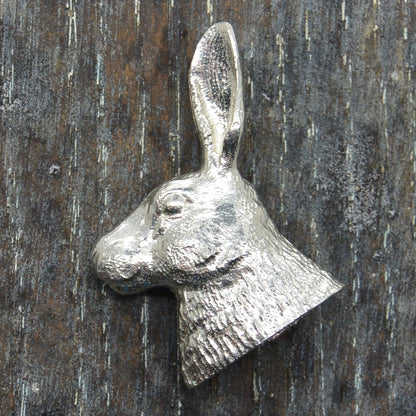 Hare Head Brooch, Handcast Pewter, Polished Finish