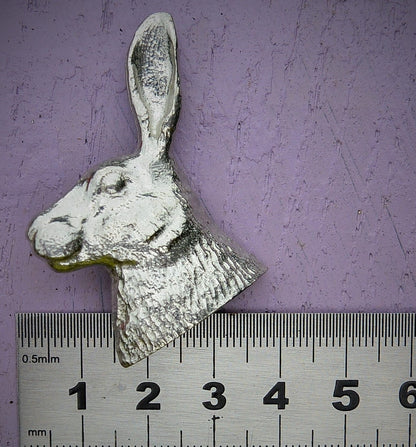 Hare Head Brooch, Handcast Pewter, Polished Finish