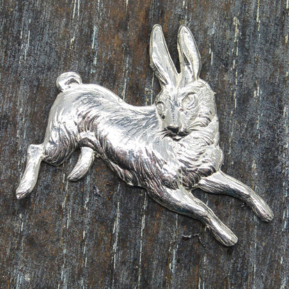 Hare Brooch (Joyful Hare), Handcast Pewter, Polished Finish