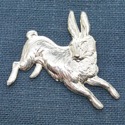 Hare Brooch (Joyful Hare), Handcast Pewter, Polished Finish