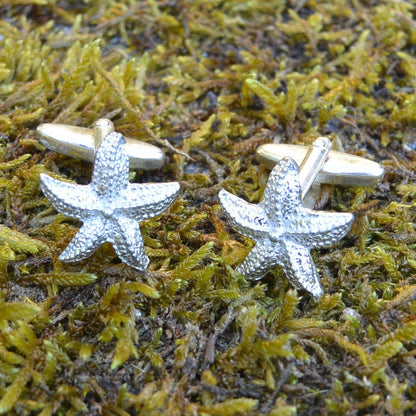 Starfish Cufflinks, Handcast Pewter Cufflinks, Polished Finish