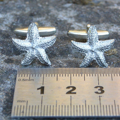 Starfish Cufflinks, Handcast Pewter Cufflinks, Polished Finish