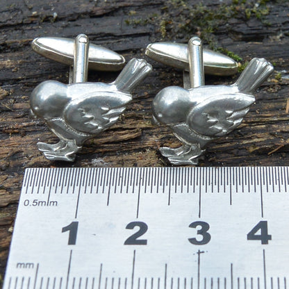 Robin Cufflinks (Alternative Design), Handcast Pewter Cufflinks, Polished Finish