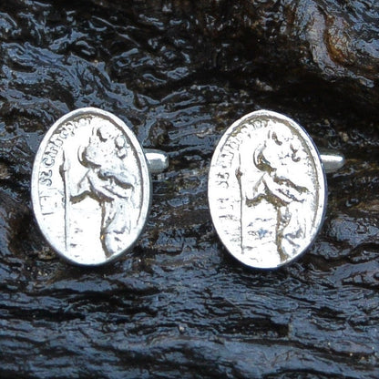St Christopher Cufflinks, Handcast Pewter Cufflinks, Polished Finish