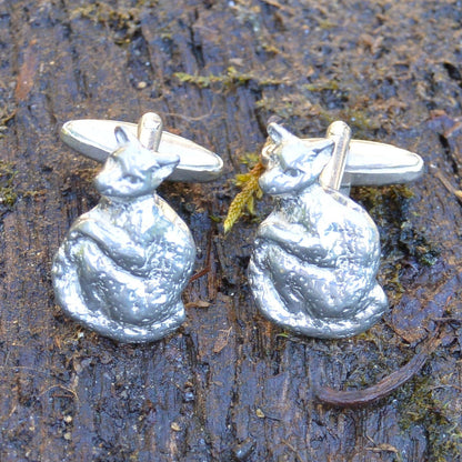 Lemur Cufflinks, Handcast Pewter Cufflinks, Polished Finish