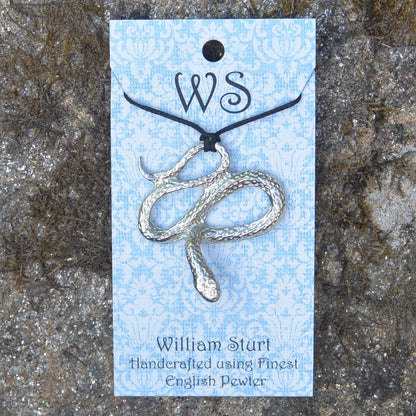 Snake Pendant Necklace (Coiled Serpent Design), Handcast Pewter Pendant on Adjustable Waxed Cord