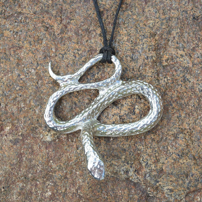 Snake Pendant Necklace (Coiled Serpent Design), Handcast Pewter Pendant on Adjustable Waxed Cord
