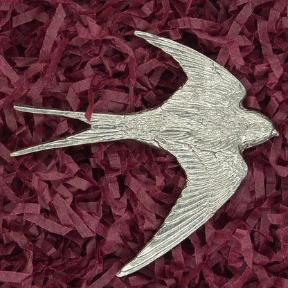 Swallow Brooch, Handcast Pewter, Polished Finish