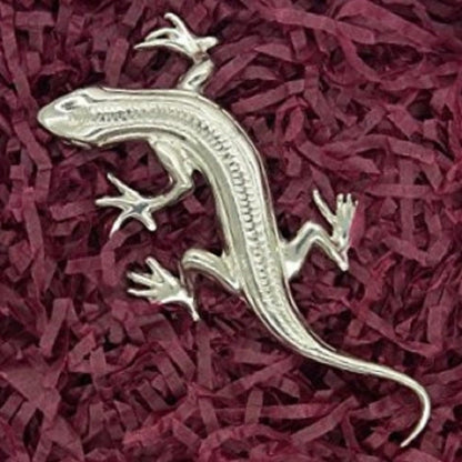 Lizard Brooch, Handcast Pewter, Polished Finish
