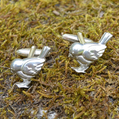Robin Cufflinks (Alternative Design), Handcast Pewter Cufflinks, Polished Finish
