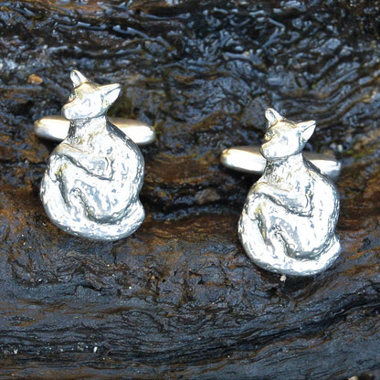 Lemur Cufflinks, Handcast Pewter Cufflinks, Polished Finish