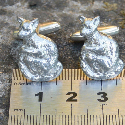 Lemur Cufflinks, Handcast Pewter Cufflinks, Polished Finish