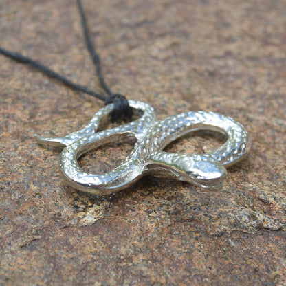 Snake Pendant Necklace (Coiled Serpent Design), Handcast Pewter Pendant on Adjustable Waxed Cord