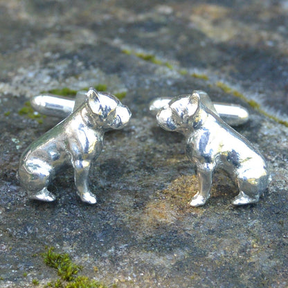 French Bulldog Cufflinks, Handcast Pewter, Polished Finish
